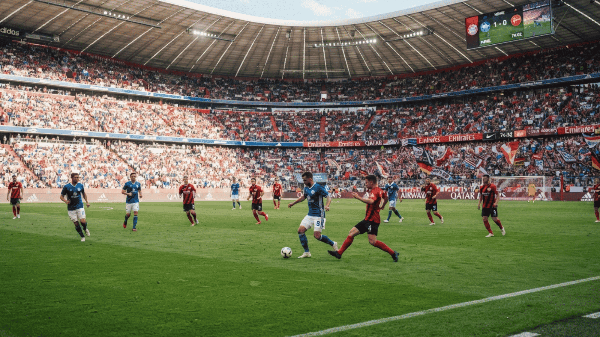 players competing in an 11v11 soccer match inside a packed stadium during an exciting professional game