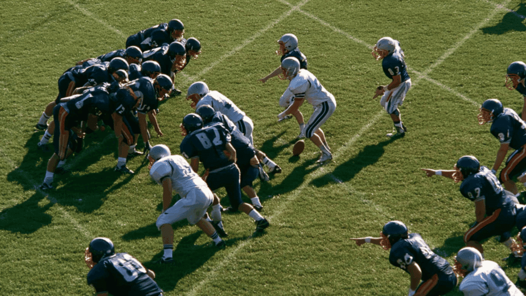 realistic swinging gate football formation near the goal line with the offense creating an unbalanced line before the snap