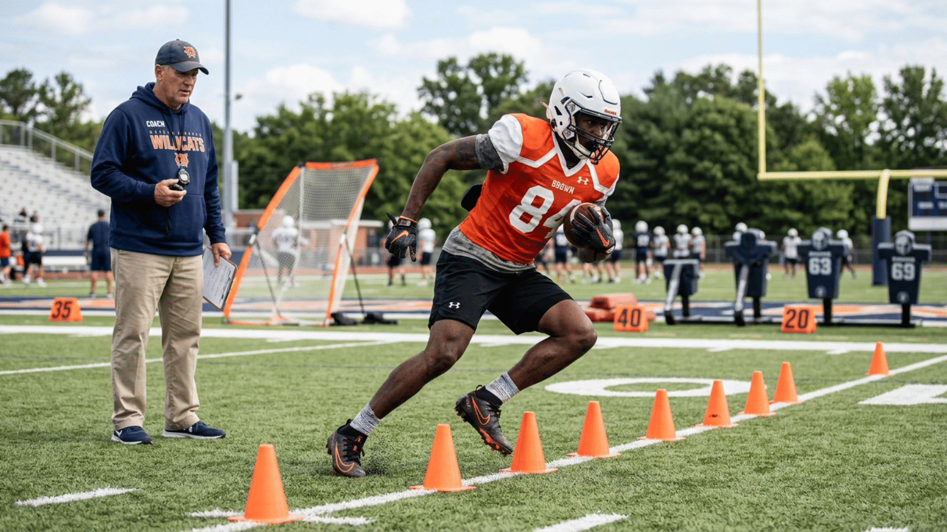 Receiver practicing footwork drills to improve route running (2)