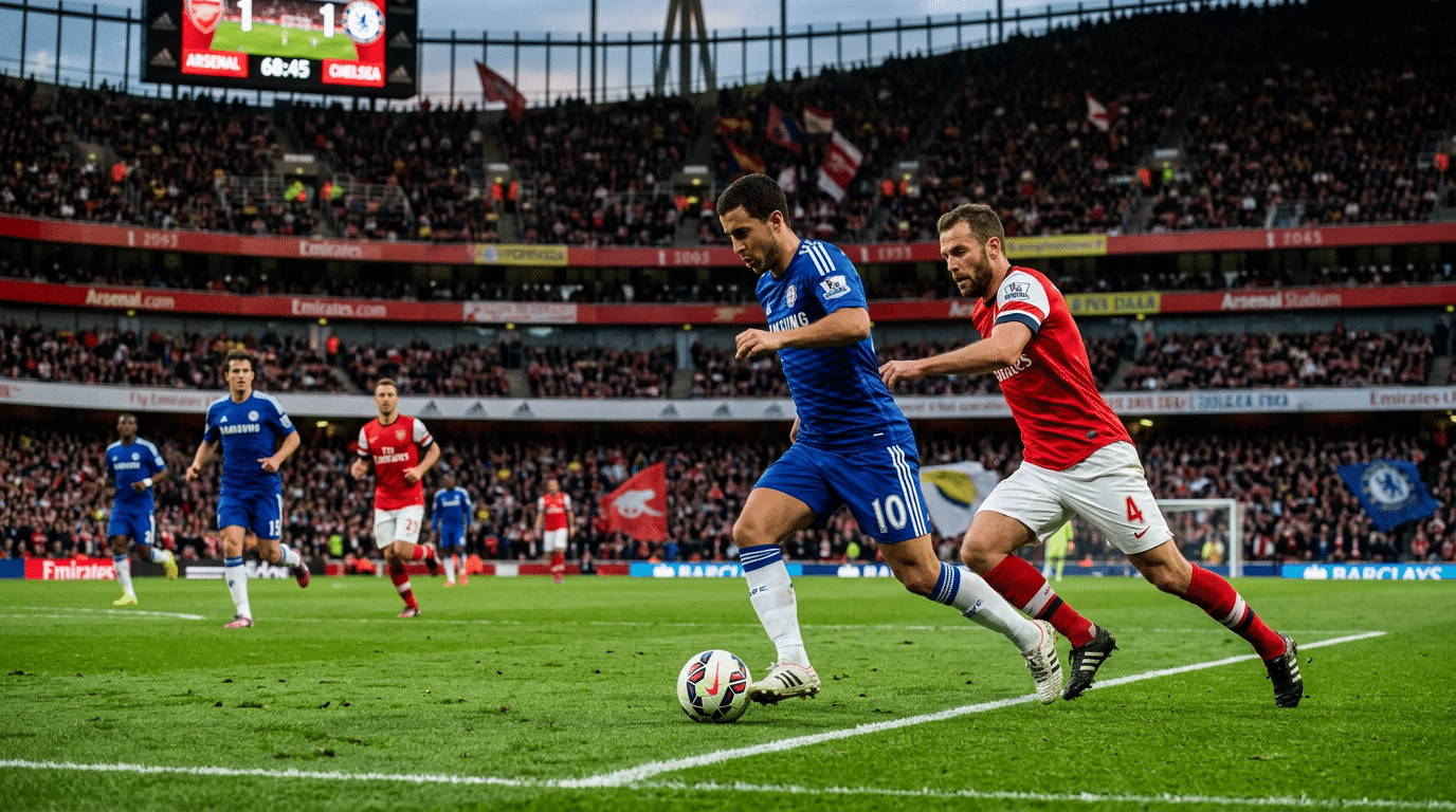 soccer player dribbling the ball while a defender closes in during a stadium match with a large crowd watching