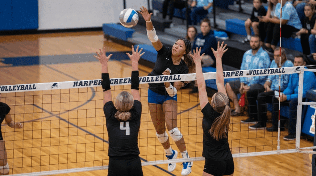volleyball court showing the outside hitter position with player placement and attacking area highlighted