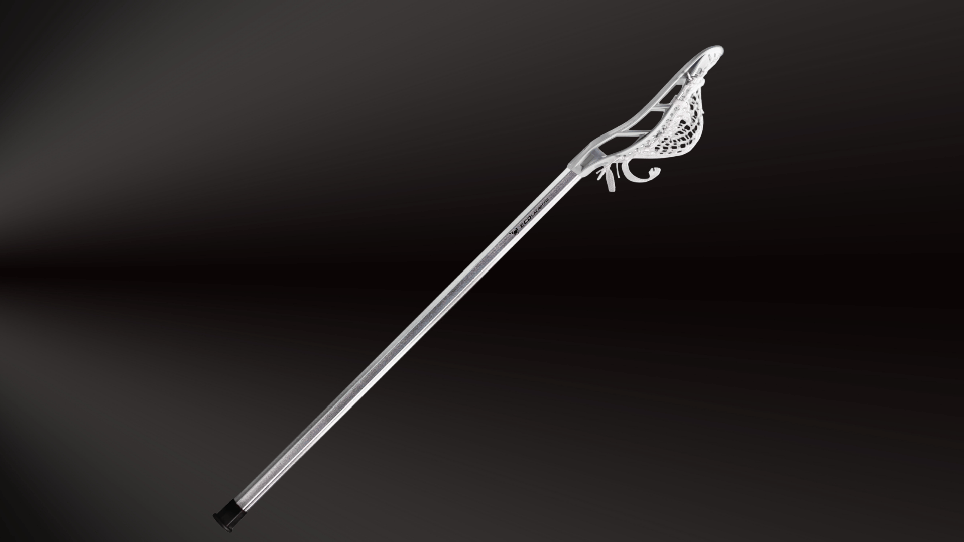 ecd bravo 1 elite setup lacrosse stick with silver shaft and white head on a dark background