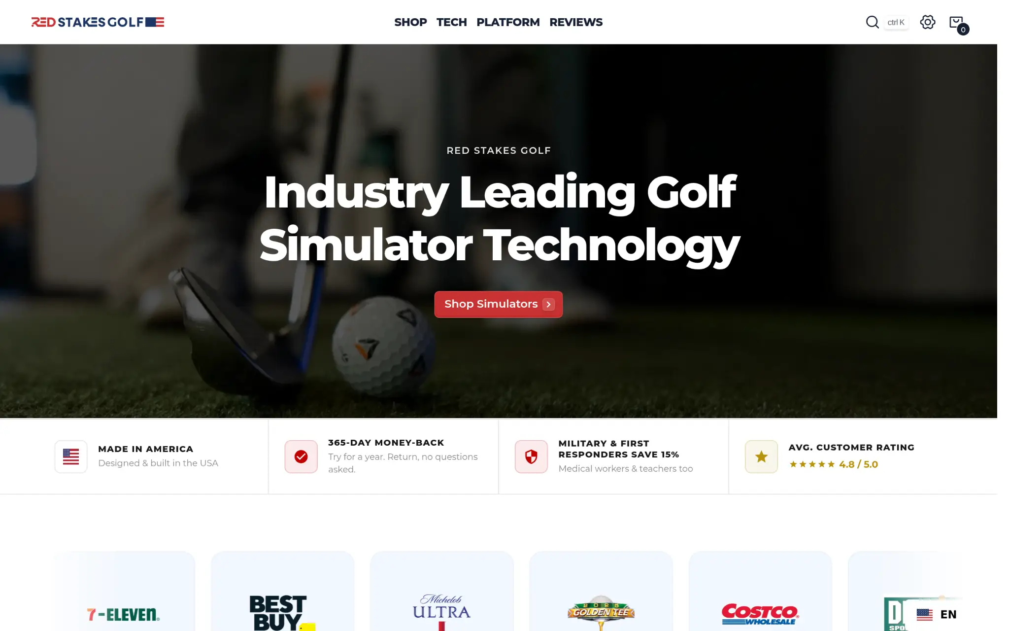 Golf club and ball on green grass with blurred indoor background