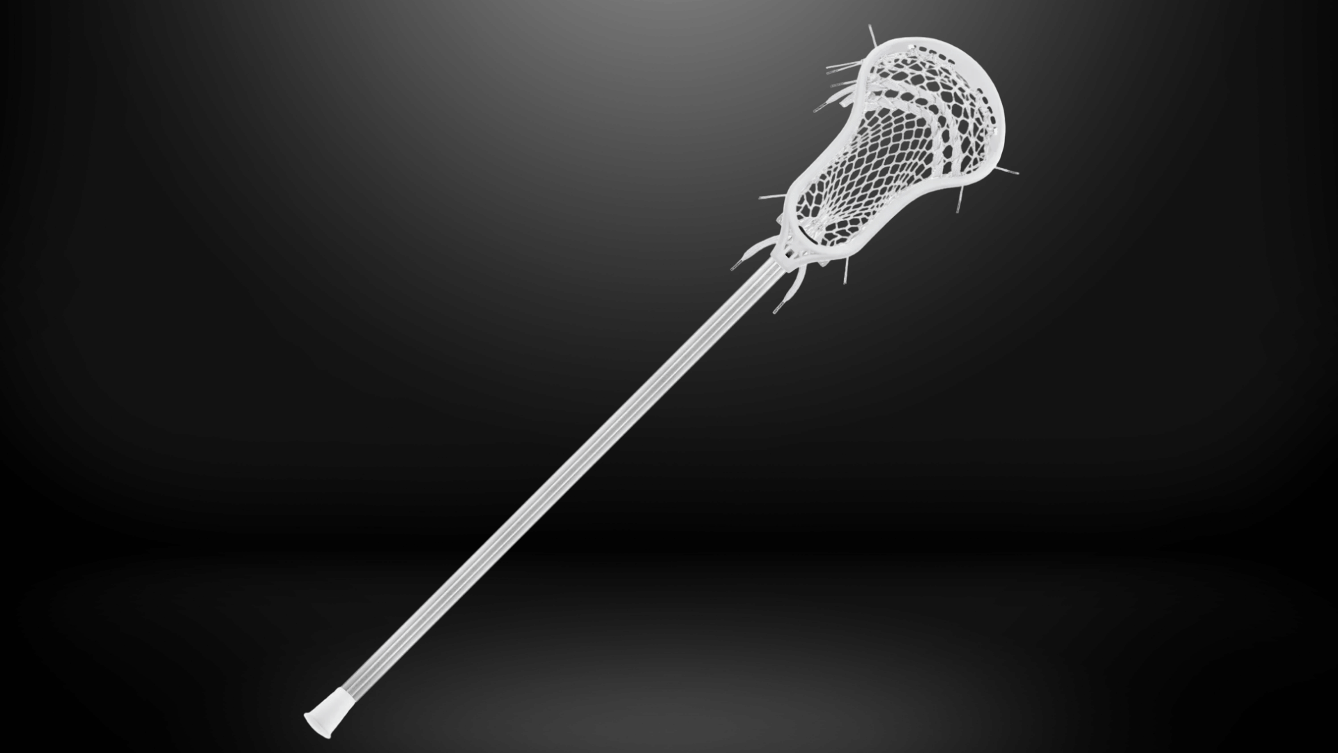 stringking complete 3 pro attack lacrosse stick with white head displayed on a dark background