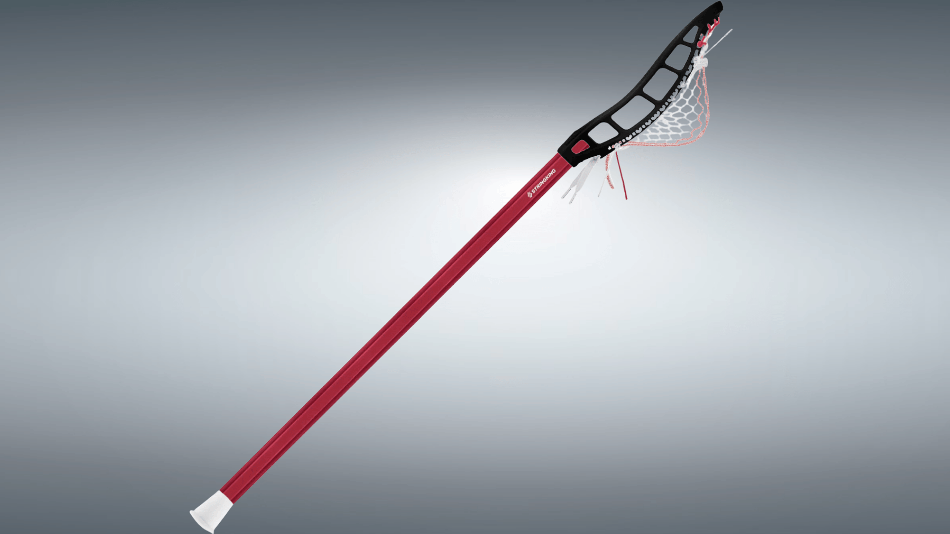 stringking complete 3 pro midfield lacrosse stick with red shaft and black and white head